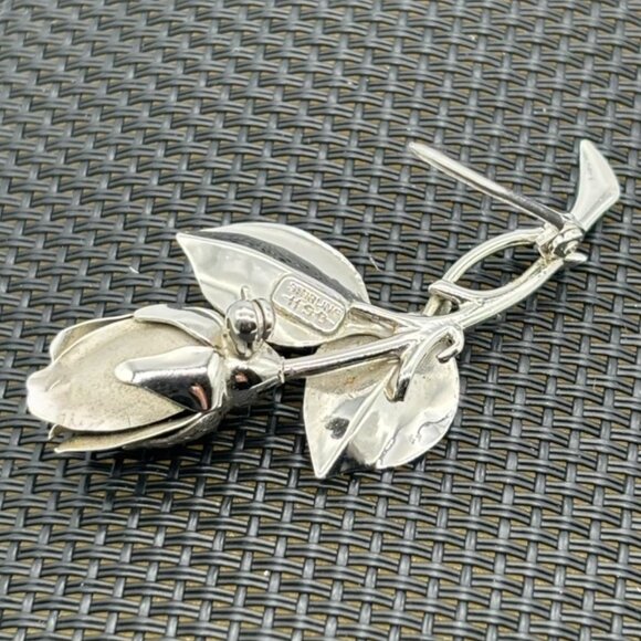 Beautiful Sterling Silver Rosebud Brooch, Harry S. Bick, Signed "HSB" "Sterling" - Picture 5 of 7